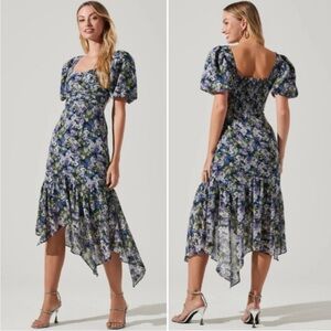 ASTR The Label Floral Puff Sleeve Dress Small Wedding Guest Fairy Grunge